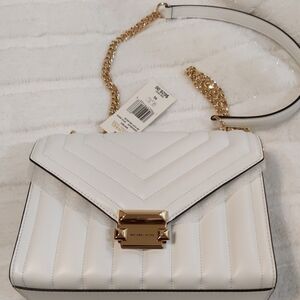 Michael Kors White and Gold Quilted Crossbody Bag